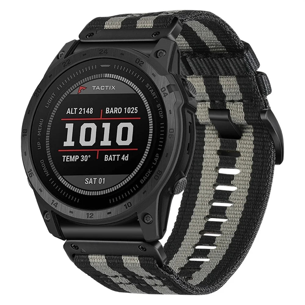26mm Canvas Nylon Quick Release Strap for Garmin Fenix 8 51mm  /  Fenix 7X  /  6X - Black  /  Grey - 3