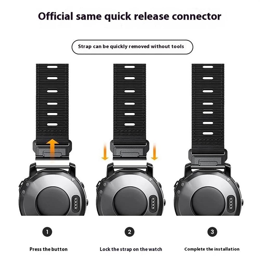 26mm Canvas Nylon Quick Release Strap for Garmin Fenix 8 51mm  /  Fenix 7X  /  6X - Black  /  Grey - 4
