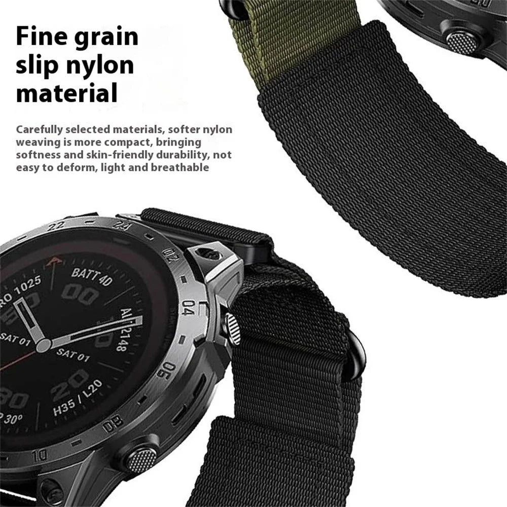 26mm Magic Tape Nylon Quick Release Strap for Garmin Fenix 8 51mm  /  Fenix 7X  /  6X - Army Green - 7