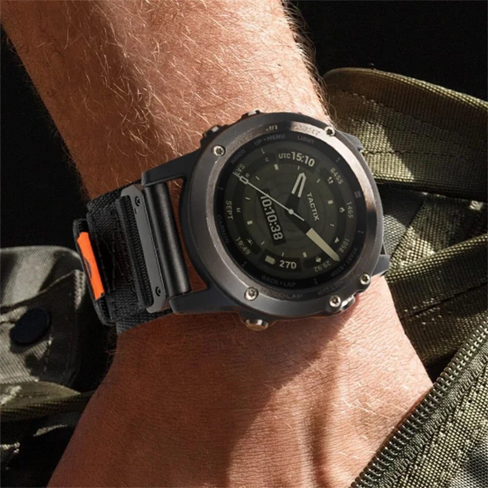 22mm Magic Tape Nylon Quick Release Strap for Garmin Fenix 8 47mm  /  Fenix 7  /  6 - Army Green - 4