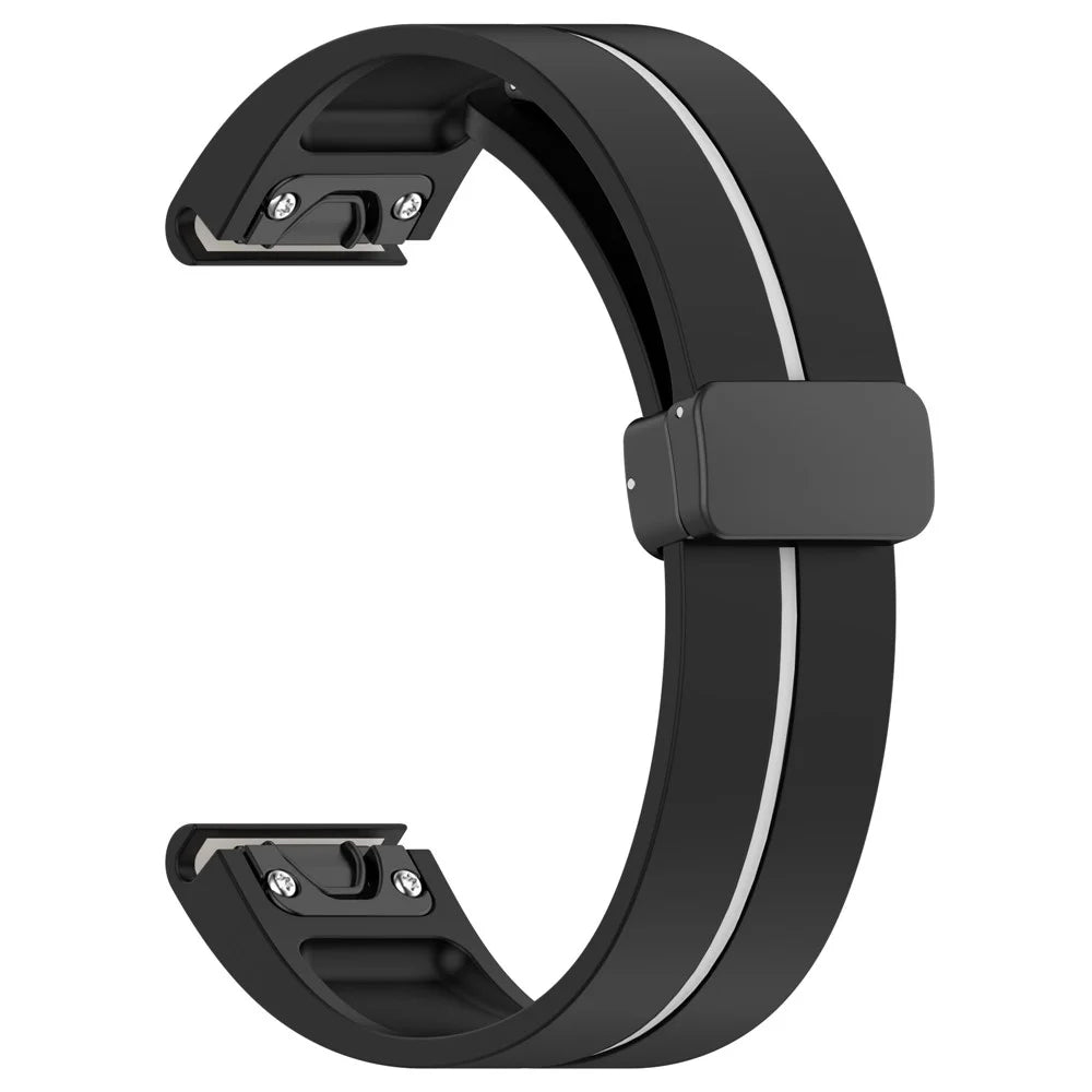 22mm Watch Strap For Garmin Fenix 8 47mm  /  Fenix 7  /  6 Silicone Watchband with Magnetic Black Buckle - Black  /  White - 4