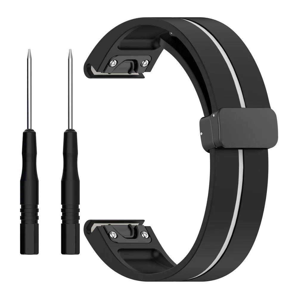 26mm Watch Strap For Garmin Fenix 8 51mm  /  Fenix 7X  /  6X Silicone Watchband with Magnetic Black Buckle - Black  /  White - 1