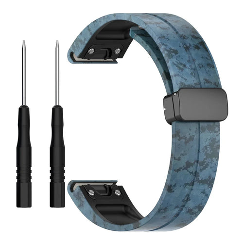 26mm Watch Strap For Garmin Fenix 8 51mm  /  Fenix 7X  /  6X Camouflage Silicone Watchband with Magnetic Black Buckle - Mosaic - 1