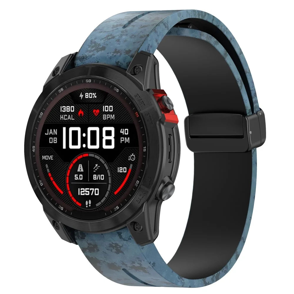 26mm Watch Strap For Garmin Fenix 8 51mm  /  Fenix 7X  /  6X Camouflage Silicone Watchband with Magnetic Black Buckle - Mosaic - 6