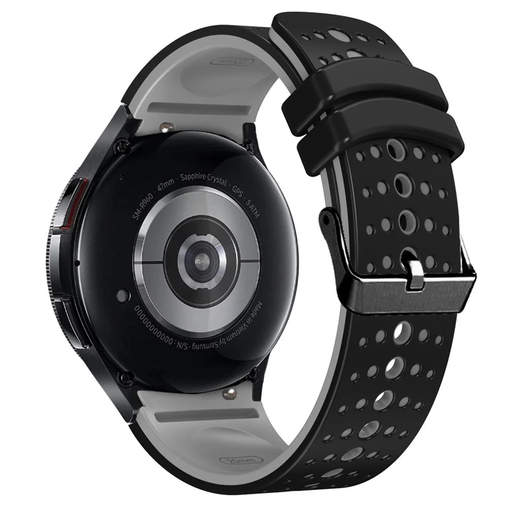 Silicone Strap for Samsung Galaxy Watch7 44mm 40mm / Watch FE 40mm / Watch6 44mm 40mm Multiple Holes Dual Color Watchband - Black+Grey - 1
