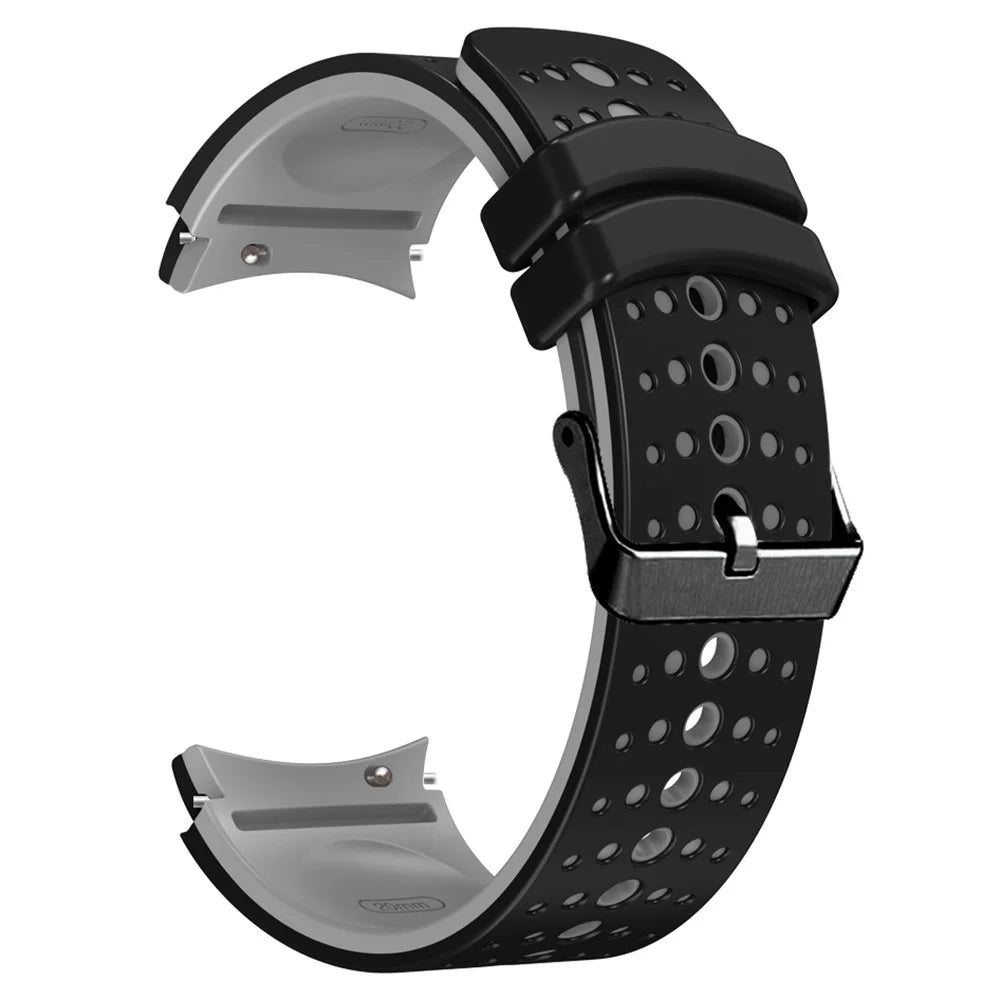 Silicone Strap for Samsung Galaxy Watch7 44mm 40mm / Watch FE 40mm / Watch6 44mm 40mm Multiple Holes Dual Color Watchband - Black+Grey - 2