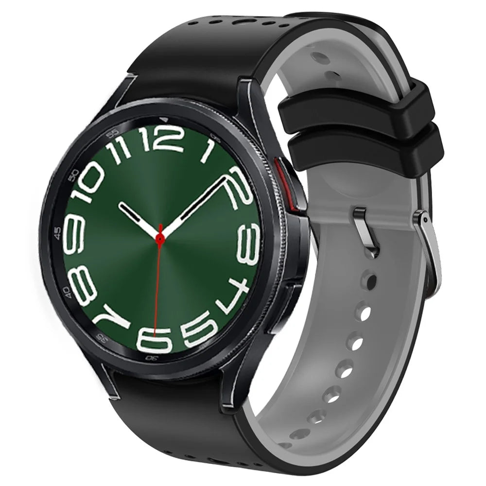 Silicone Strap for Samsung Galaxy Watch7 44mm 40mm / Watch FE 40mm / Watch6 44mm 40mm Multiple Holes Dual Color Watchband - Black+Grey - 4