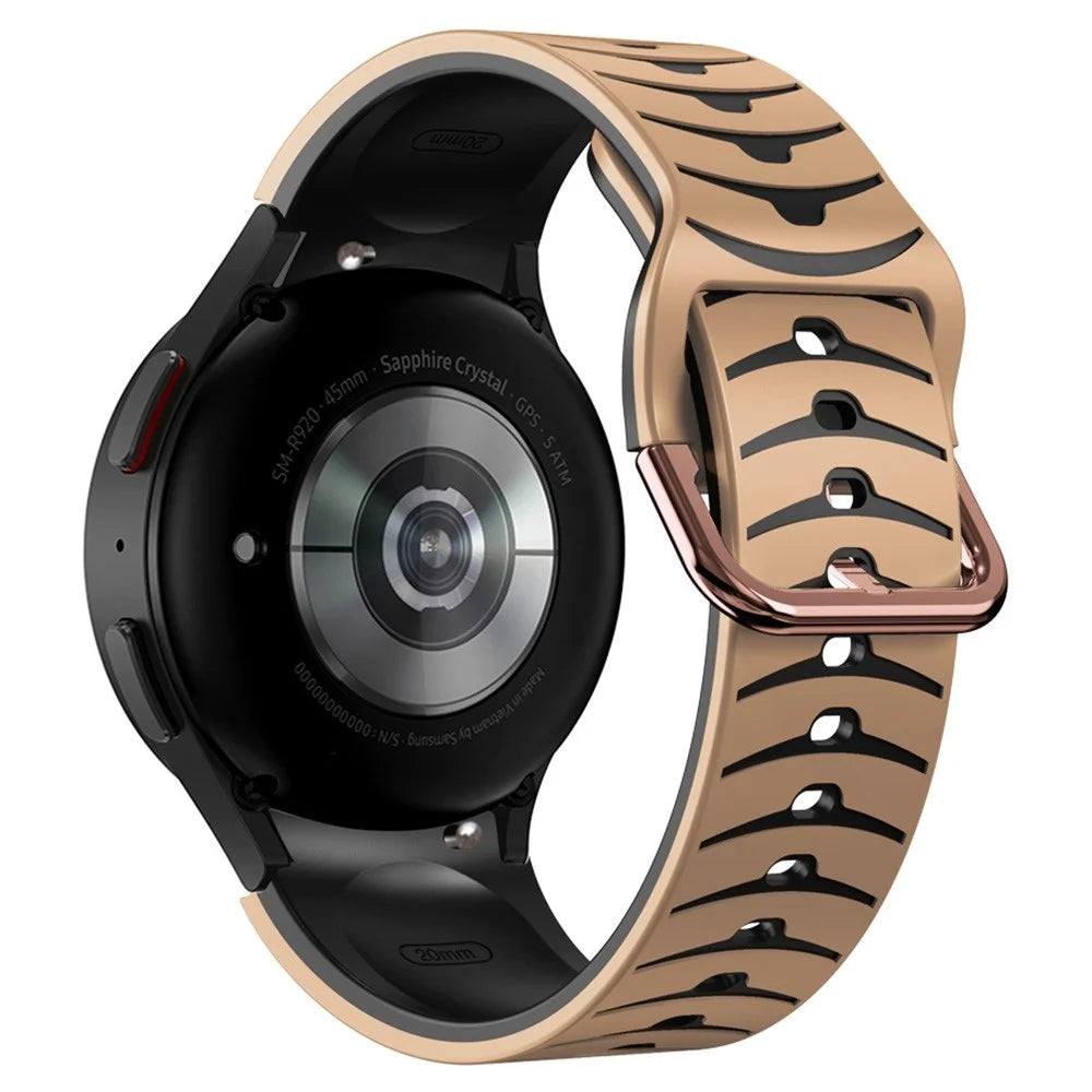 Silicone Strap for Samsung Galaxy Watch7 44mm 40mm / Watch FE 40mm / Watch6 44mm 40mm Dual Color Watch Band - Khaki+Black - 1
