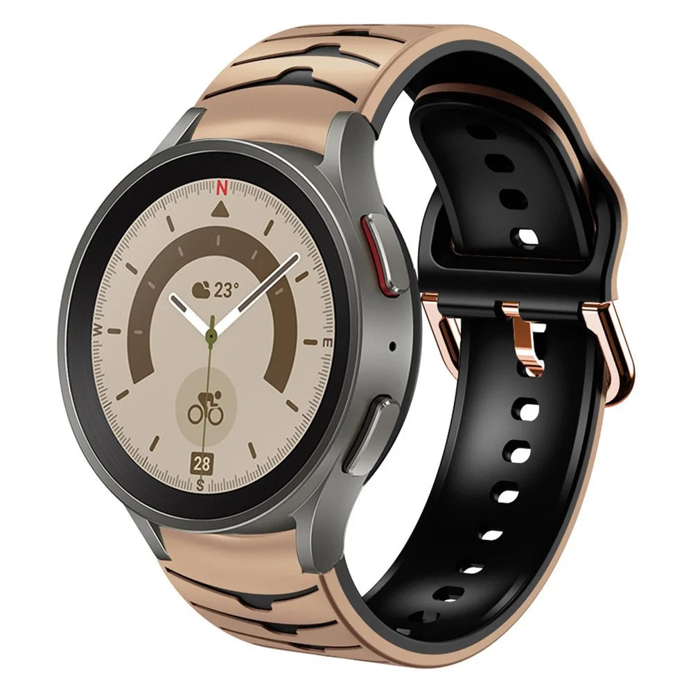 Silicone Strap for Samsung Galaxy Watch7 44mm 40mm / Watch FE 40mm / Watch6 44mm 40mm Dual Color Watch Band - Khaki+Black - 4