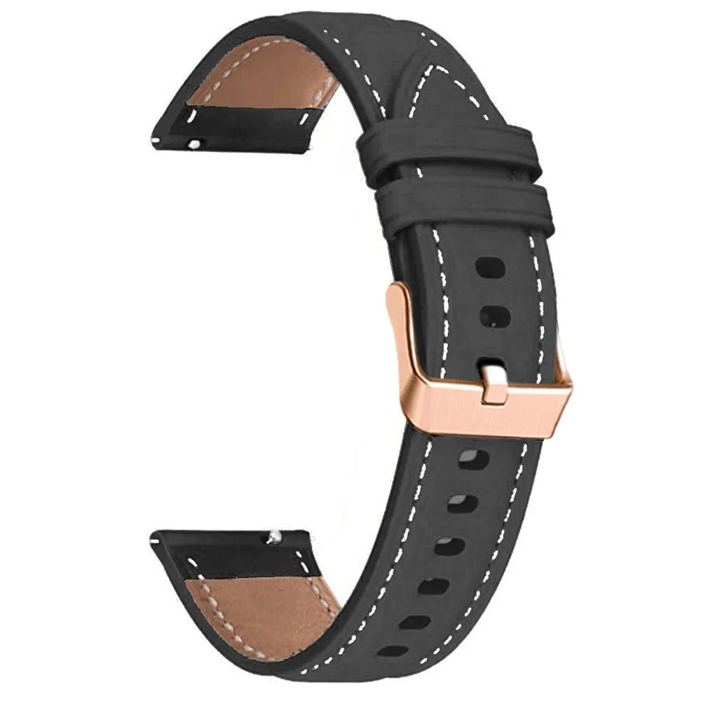 18mm PU Leather Strap for Huawei Watch GT 5 Pro 42mm / GT 5 41mm / GT 4 41mm Rose Gold Buckle Watchband - Black - 1