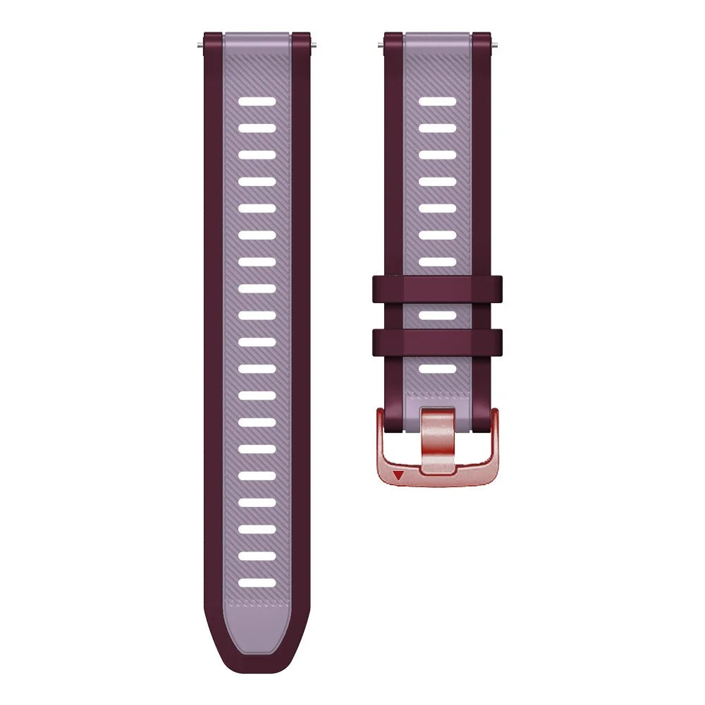 20mm Silicone Strap for Samsung Galaxy Watch6 44mm 40mm / Watch6 Classic 47mm 43mm / Watch 5 44mm 40mm Rose Gold Buckle Dual Color Band - Purple+Red - 3