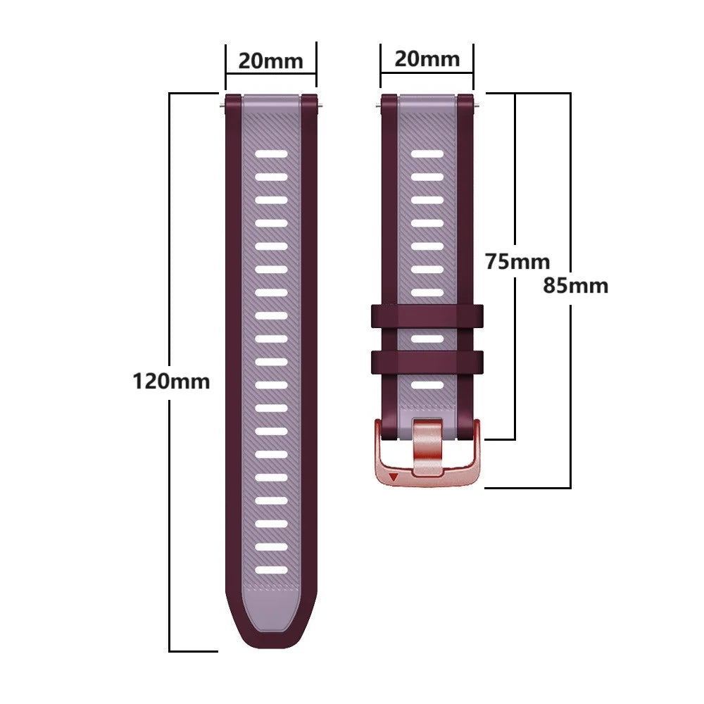 20mm Silicone Strap for Samsung Galaxy Watch6 44mm 40mm / Watch6 Classic 47mm 43mm / Watch 5 44mm 40mm Rose Gold Buckle Dual Color Band - Purple+Red - 5