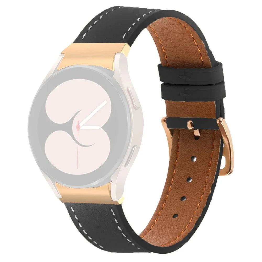 PU Leather Strap for Samsung Galaxy Watch7 44mm 40mm / Watch FE 40mm / Watch6 44mm 40mm Rose Gold Buckle Watchband - Black - 1