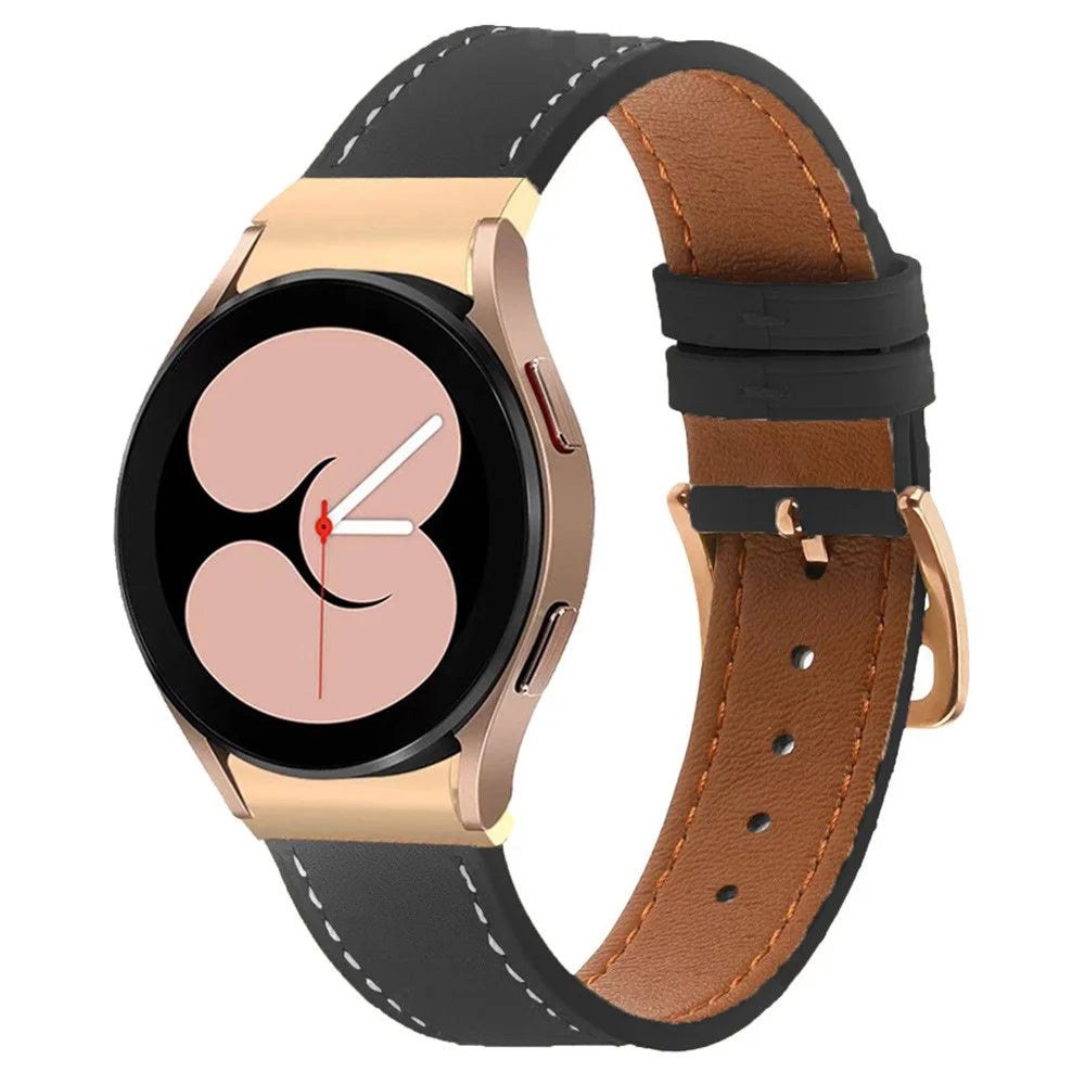 PU Leather Strap for Samsung Galaxy Watch7 44mm 40mm / Watch FE 40mm / Watch6 44mm 40mm Rose Gold Buckle Watchband - Black - 2