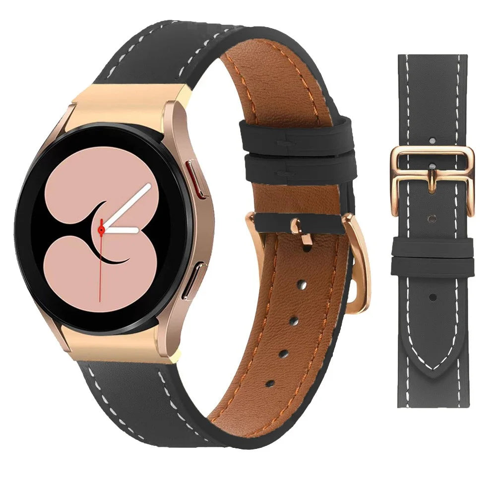 PU Leather Strap for Samsung Galaxy Watch7 44mm 40mm / Watch FE 40mm / Watch6 44mm 40mm Rose Gold Buckle Watchband - Black - 3