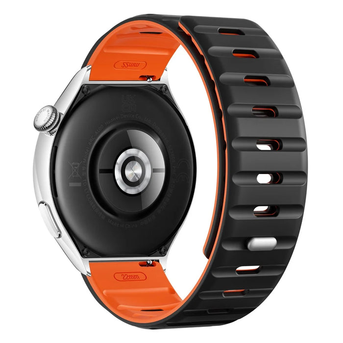 22mm Magnetic Strap for Huawei Watch GT 5 Pro 46mm / GT 5 46mm / GT 4 46mm Silicone Watch Band - Black+Orange - 1