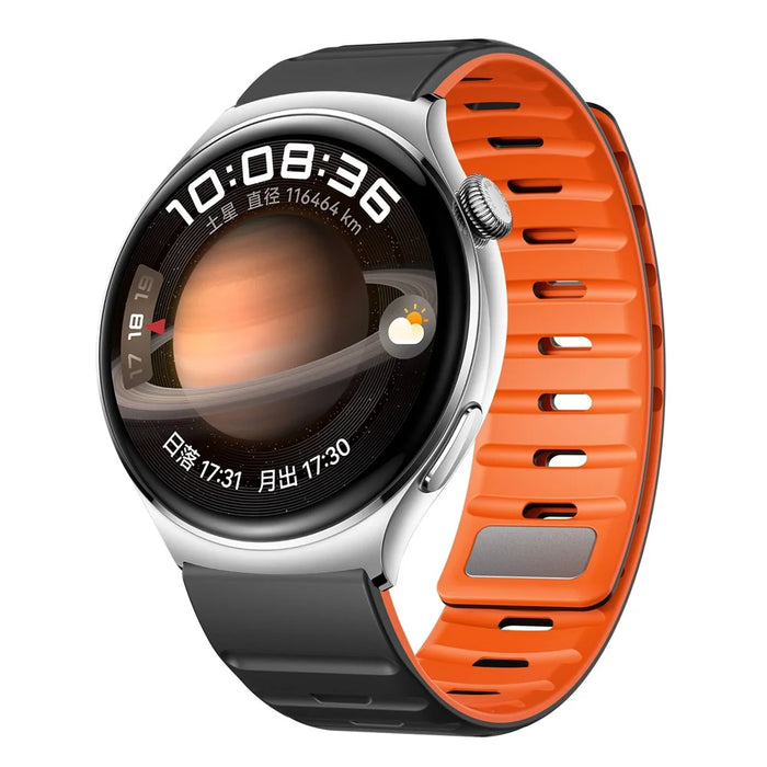 22mm Magnetic Strap for Huawei Watch GT 5 Pro 46mm / GT 5 46mm / GT 4 46mm Silicone Watch Band - Black+Orange - 3