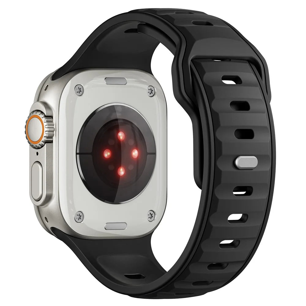 Dual Color Silicone Strap for Apple Watch Ultra 3 2 1 49mm / Series 11 10 46mm / 9 8 7 45mm / SE3 SE2 SE 6 5 4 44mm / 3 2 1 42mm - Black - 1