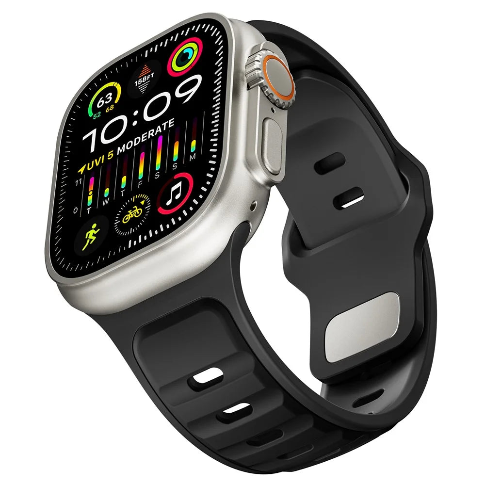 Dual Color Silicone Strap for Apple Watch Series 11 10 42mm / 9 8 7 41mm / SE3 SE2 SE 6 5 4 40mm / 3 2 1 38mm - Black - 3