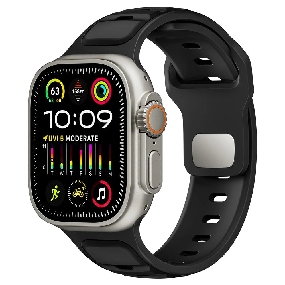 Dual Color Silicone Strap for Apple Watch Series 11 10 42mm / 9 8 7 41mm / SE3 SE2 SE 6 5 4 40mm / 3 2 1 38mm - Black - 4