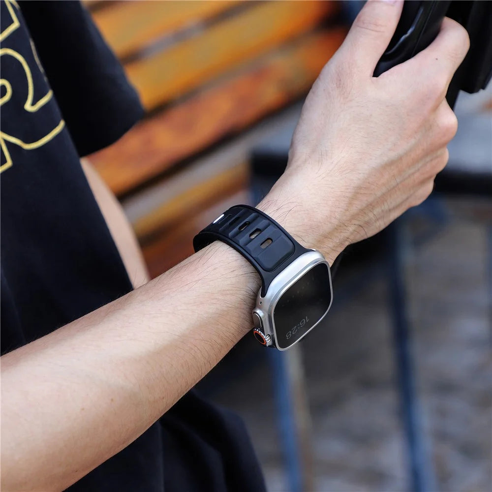 Dual Color Silicone Strap for Apple Watch Series 11 10 42mm / 9 8 7 41mm / SE3 SE2 SE 6 5 4 40mm / 3 2 1 38mm - Black - 6
