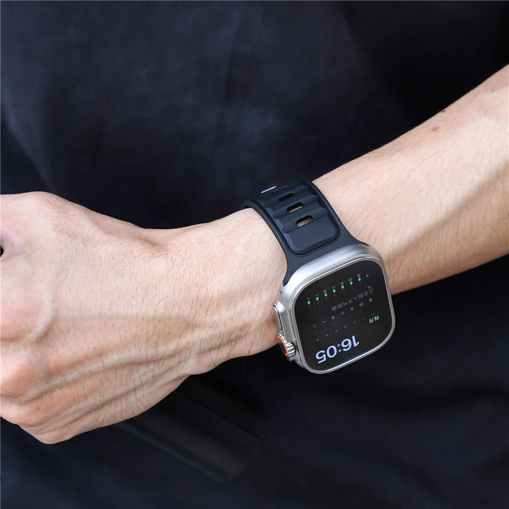 Dual Color Silicone Strap for Apple Watch Series 11 10 42mm / 9 8 7 41mm / SE3 SE2 SE 6 5 4 40mm / 3 2 1 38mm - Black - 7