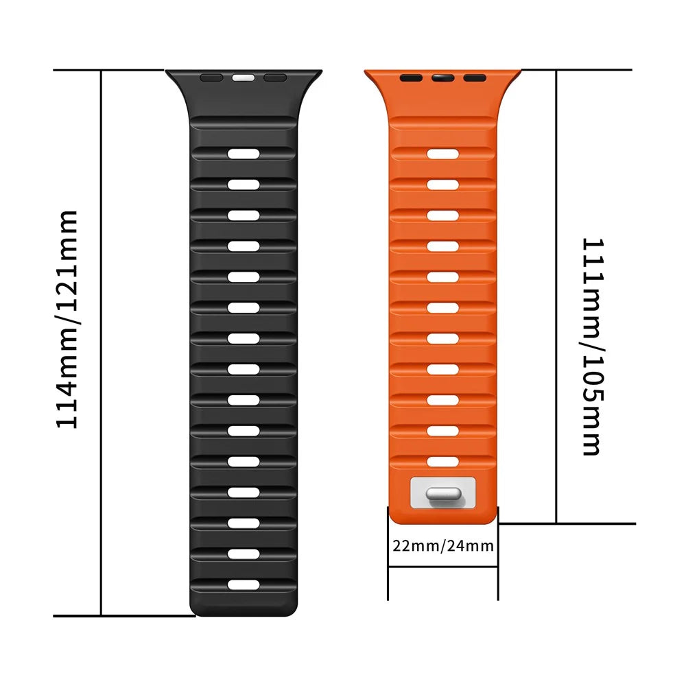 Magnetic Band for Apple Watch Series 11 10 42mm / 9 8 7 41mm / SE3 SE2 SE 6 5 4 40mm / 3 2 1 38mm Silicone Breathable Watch Strap - Black+Orange - 7