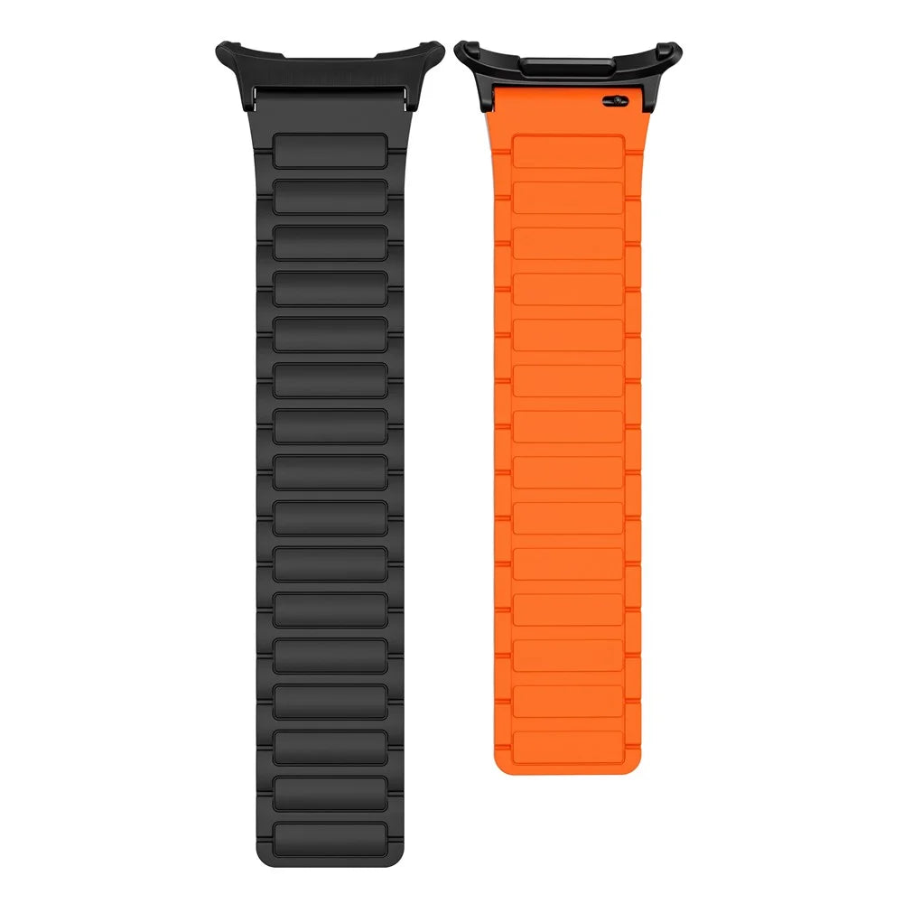 For Samsung Galaxy Watch Ultra2 47mm / Watch Ultra (2025) 47mm / Watch Ultra 47mm Silicone Band Magnetic Sport Band Strap - Black+Orange / Black Connector - 2