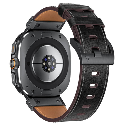 For Samsung Galaxy Watch Ultra2 47mm / Watch Ultra (2025) 47mm / Watch Ultra 47mm Genuine Cow Leather Watch Band Minimalist Sport Strap - Black / Napa Texture - 1