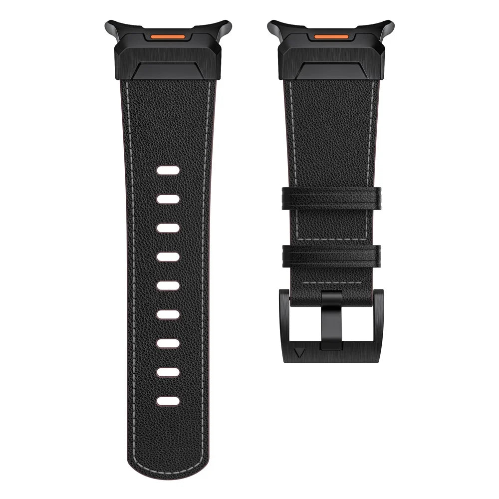 For Samsung Galaxy Watch Ultra2 47mm / Watch Ultra (2025) 47mm / Watch Ultra 47mm Genuine Cow Leather Watch Band Minimalist Sport Strap - Black / Napa Texture - 2