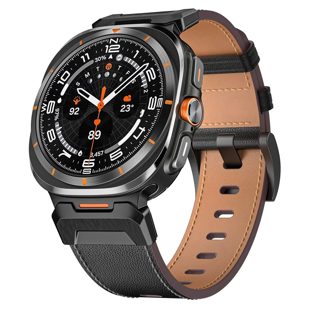 For Samsung Galaxy Watch Ultra2 47mm / Watch Ultra (2025) 47mm / Watch Ultra 47mm Genuine Cow Leather Watch Band Minimalist Sport Strap - Black / Napa Texture - 3