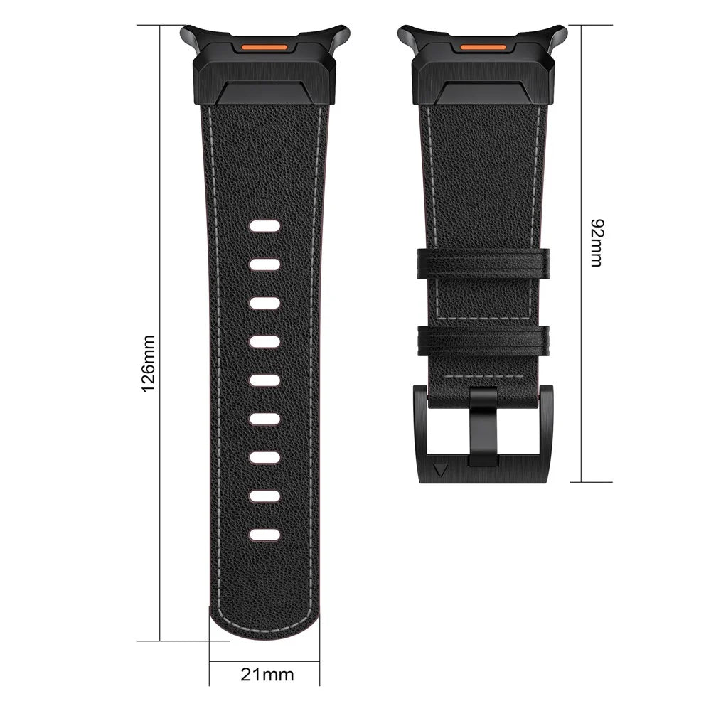 For Samsung Galaxy Watch Ultra2 47mm / Watch Ultra (2025) 47mm / Watch Ultra 47mm Genuine Cow Leather Watch Band Minimalist Sport Strap - Black / Napa Texture - 5