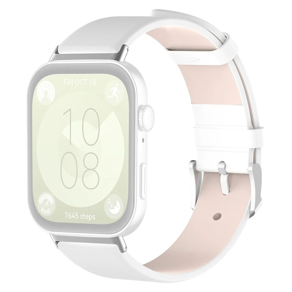 For Huawei Watch Fit 3 Watch Band Adjustable Leather Wrist Strap - White - 1