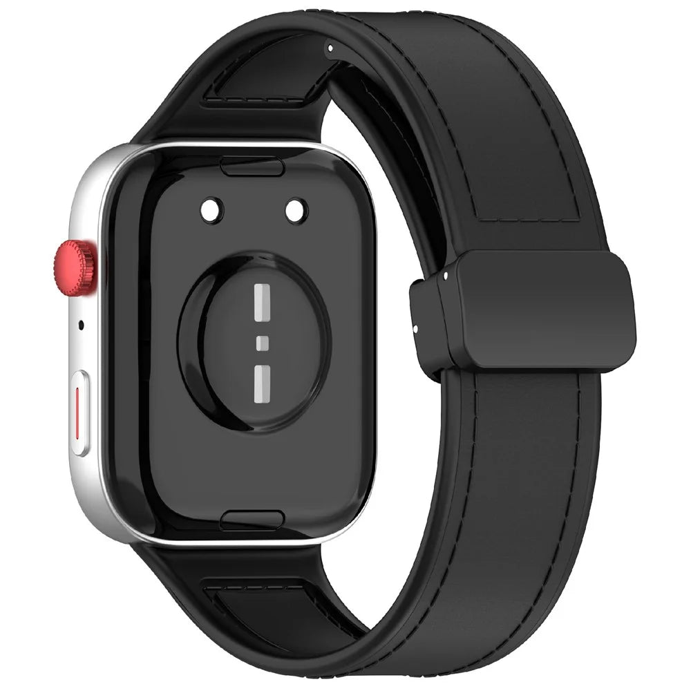 For Huawei Watch Fit 3 Watch Band Magnetic Buckle Leather Coated Silicone Strap with Metal Connector - Black - 1