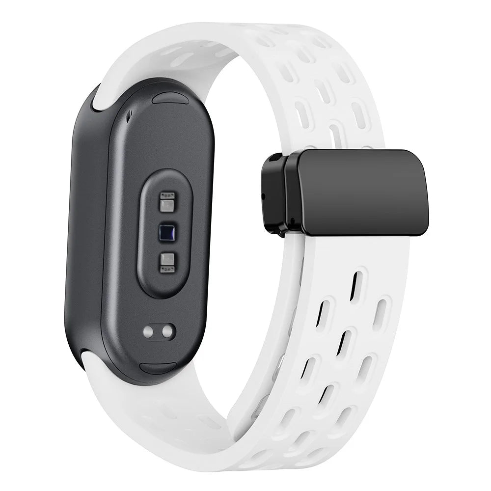Silicone Watch Band for Xiaomi Smart Band 9 NFC / Band 9 / Band 8 Hollow Breathable Magnetic Buckle Strap - White - 1
