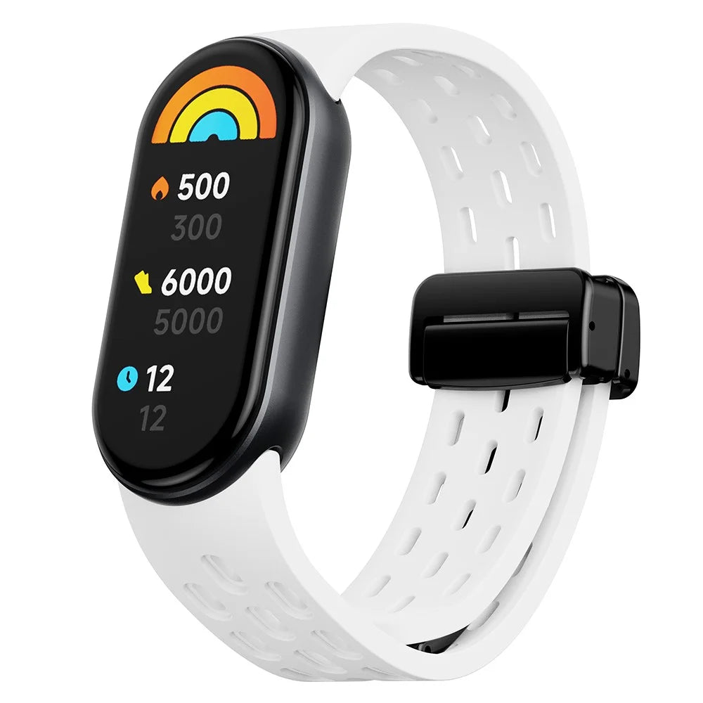 Silicone Watch Band for Xiaomi Smart Band 9 NFC / Band 9 / Band 8 Hollow Breathable Magnetic Buckle Strap - White - 2