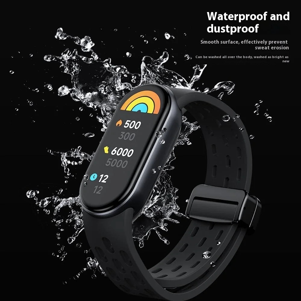Silicone Watch Band for Xiaomi Smart Band 9 NFC / Band 9 / Band 8 Hollow Breathable Magnetic Buckle Strap - White - 3