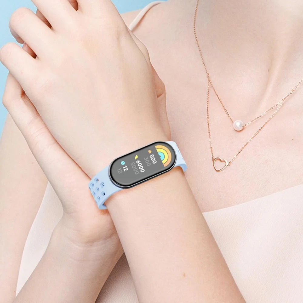 Silicone Watch Band for Xiaomi Smart Band 9 NFC / Band 9 / Band 8 Hollow Breathable Magnetic Buckle Strap - White - 5