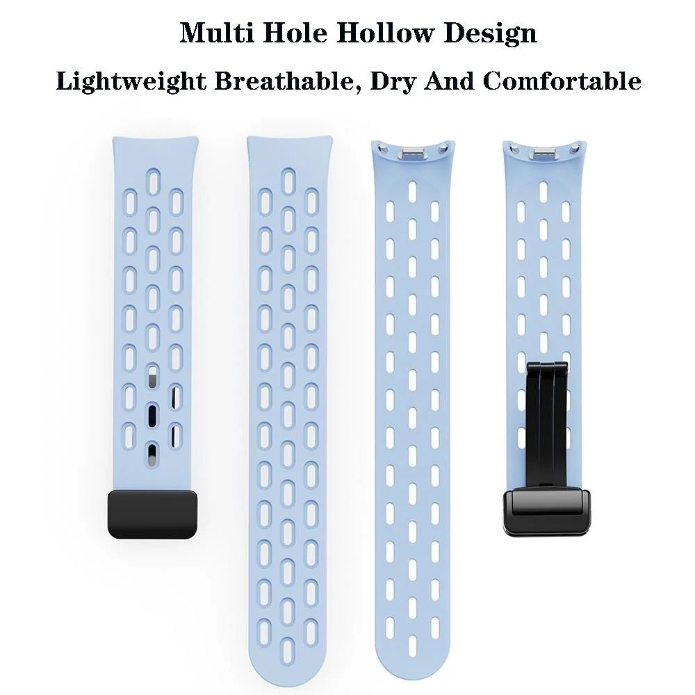 Silicone Watch Band for Xiaomi Smart Band 9 NFC / Band 9 / Band 8 Hollow Breathable Magnetic Buckle Strap - White - 6
