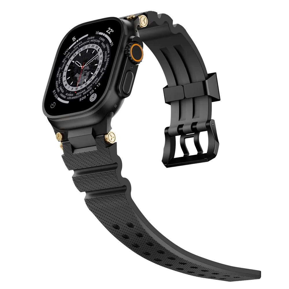 Silicone Strap for Apple Watch Ultra 3 2 1 49mm / Series 11 10 46mm / 9 8 7 45mm / SE3 SE2 SE 6 5 4 44mm / 3 2 1 42mm with Black Buckle - Black - 3