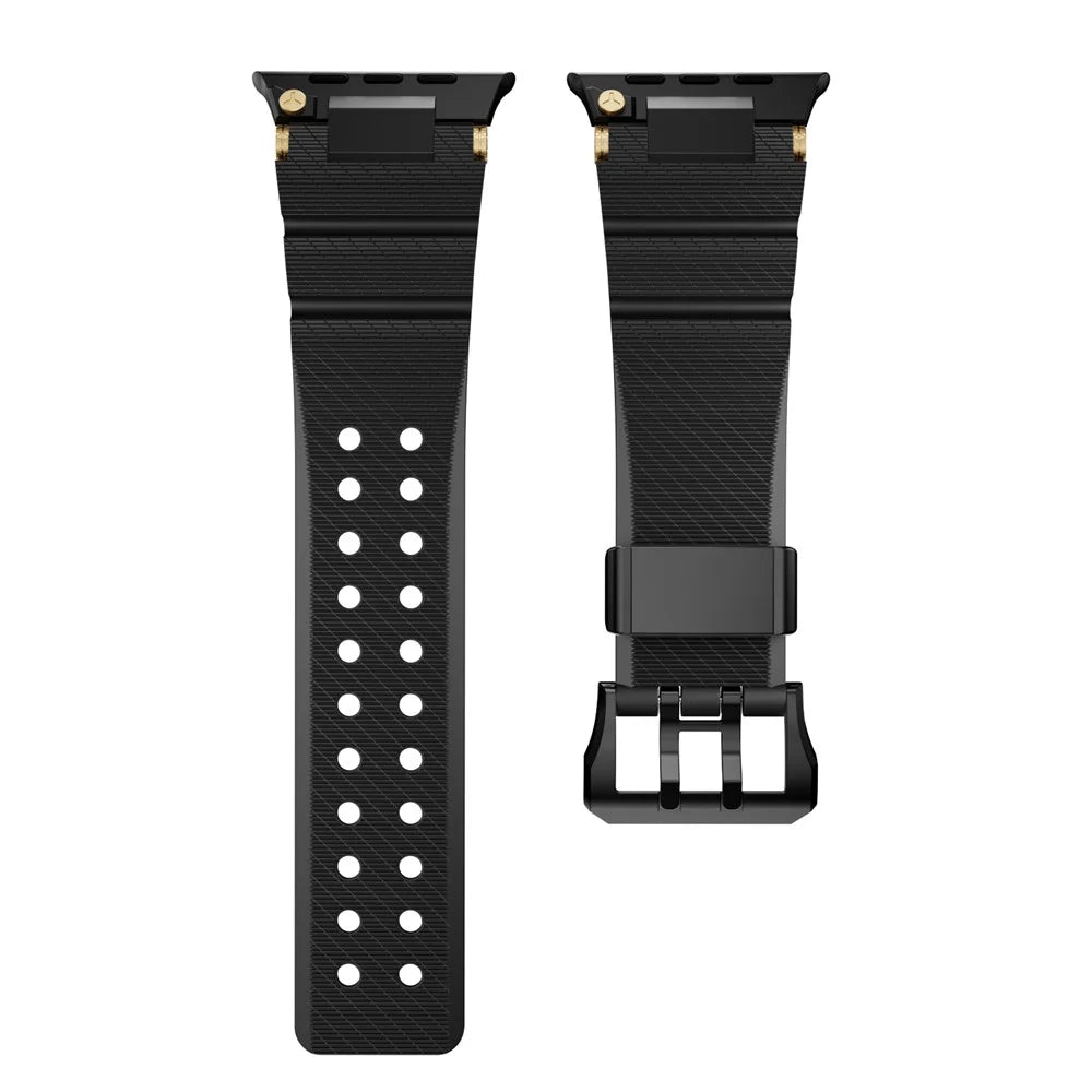 Silicone Strap for Apple Watch Ultra 3 2 1 49mm / Series 11 10 46mm / 9 8 7 45mm / SE3 SE2 SE 6 5 4 44mm / 3 2 1 42mm with Black Buckle - Black - 4