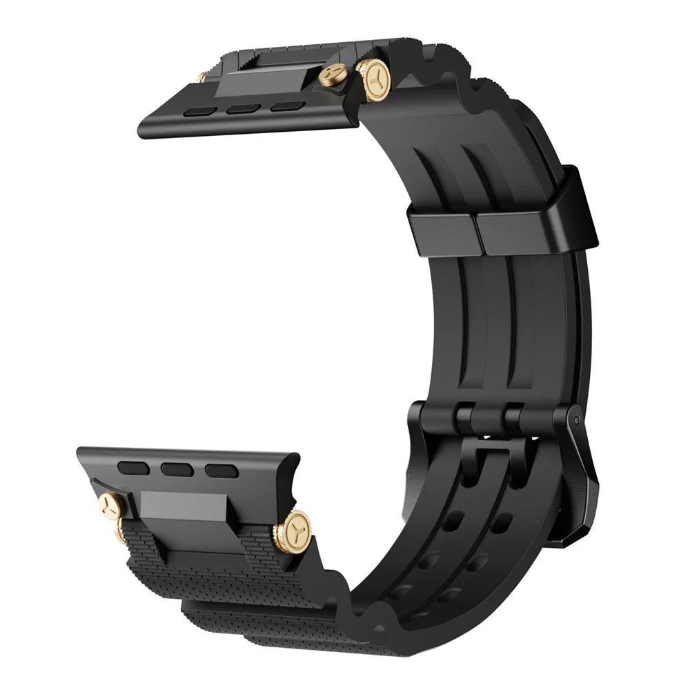 Silicone Strap for Apple Watch Ultra 3 2 1 49mm / Series 11 10 46mm / 9 8 7 45mm / SE3 SE2 SE 6 5 4 44mm / 3 2 1 42mm with Black Buckle - Black - 5