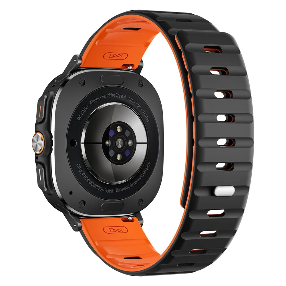 For Samsung Galaxy Watch Ultra2 47mm / Watch Ultra (2025) 47mm / Watch Ultra 47mm Replacement Band Silicone Watch Strap Magnetic Button - Black / Orange / Black - 1