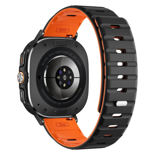 For Samsung Galaxy Watch Ultra2 47mm / Watch Ultra (2025) 47mm / Watch Ultra 47mm Replacement Band Silicone Watch Strap Magnetic Button - Black / Orange / Black - 1