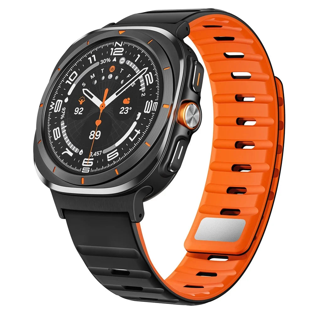 For Samsung Galaxy Watch Ultra2 47mm / Watch Ultra (2025) 47mm / Watch Ultra 47mm Replacement Band Silicone Watch Strap Magnetic Button - Black / Orange / Black - 2
