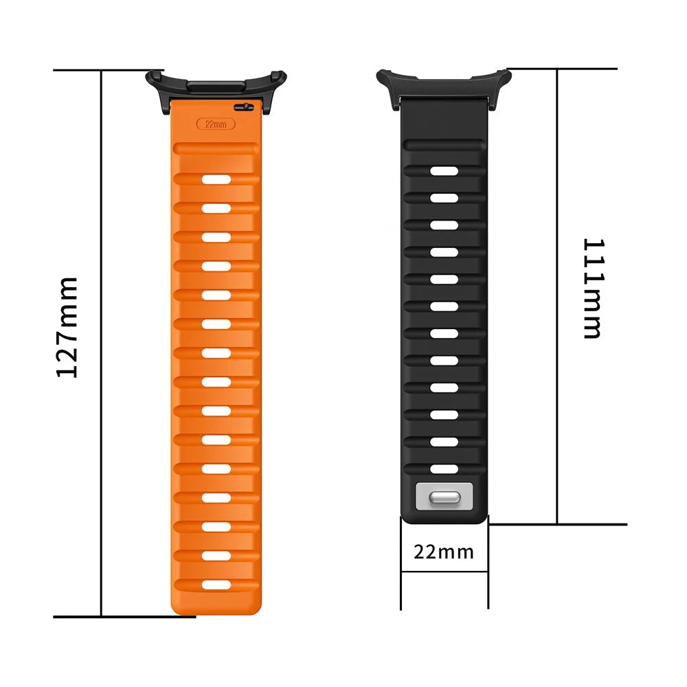 For Samsung Galaxy Watch Ultra2 47mm / Watch Ultra (2025) 47mm / Watch Ultra 47mm Replacement Band Silicone Watch Strap Magnetic Button - Black / Orange / Black - 4
