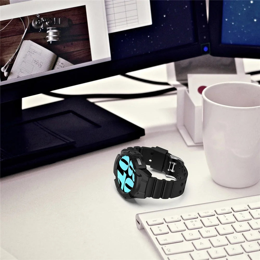 For Samsung Galaxy Watch7 40mm Silicone+TPU Watch Band Wrist Strap with Watch Case - Black - 7