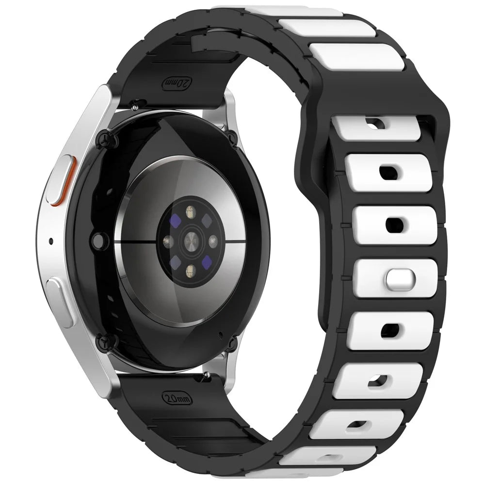 For Samsung Galaxy Watch7  /  FE  /  6  /  5  /  Huawei Watch GT 3  /  2 42mm Silicone Strap Dual Color Wrist Watch Band - Black  /  White - 1