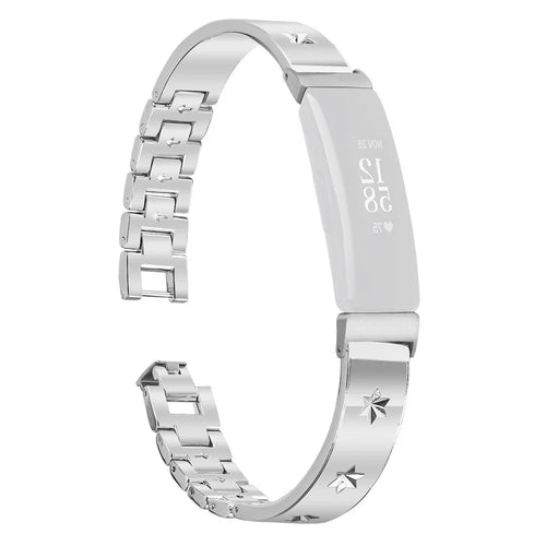 For Fitbit Inspire / Inspire HR Replacement Strap Metal Watch Band Snowflake Pattern, Silver - 1