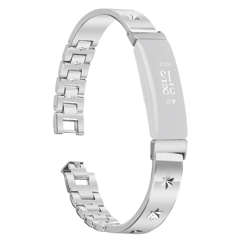 For Fitbit Inspire / Inspire HR Replacement Strap Metal Watch Band Snowflake Pattern, Silver - 1